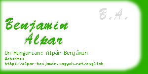 benjamin alpar business card